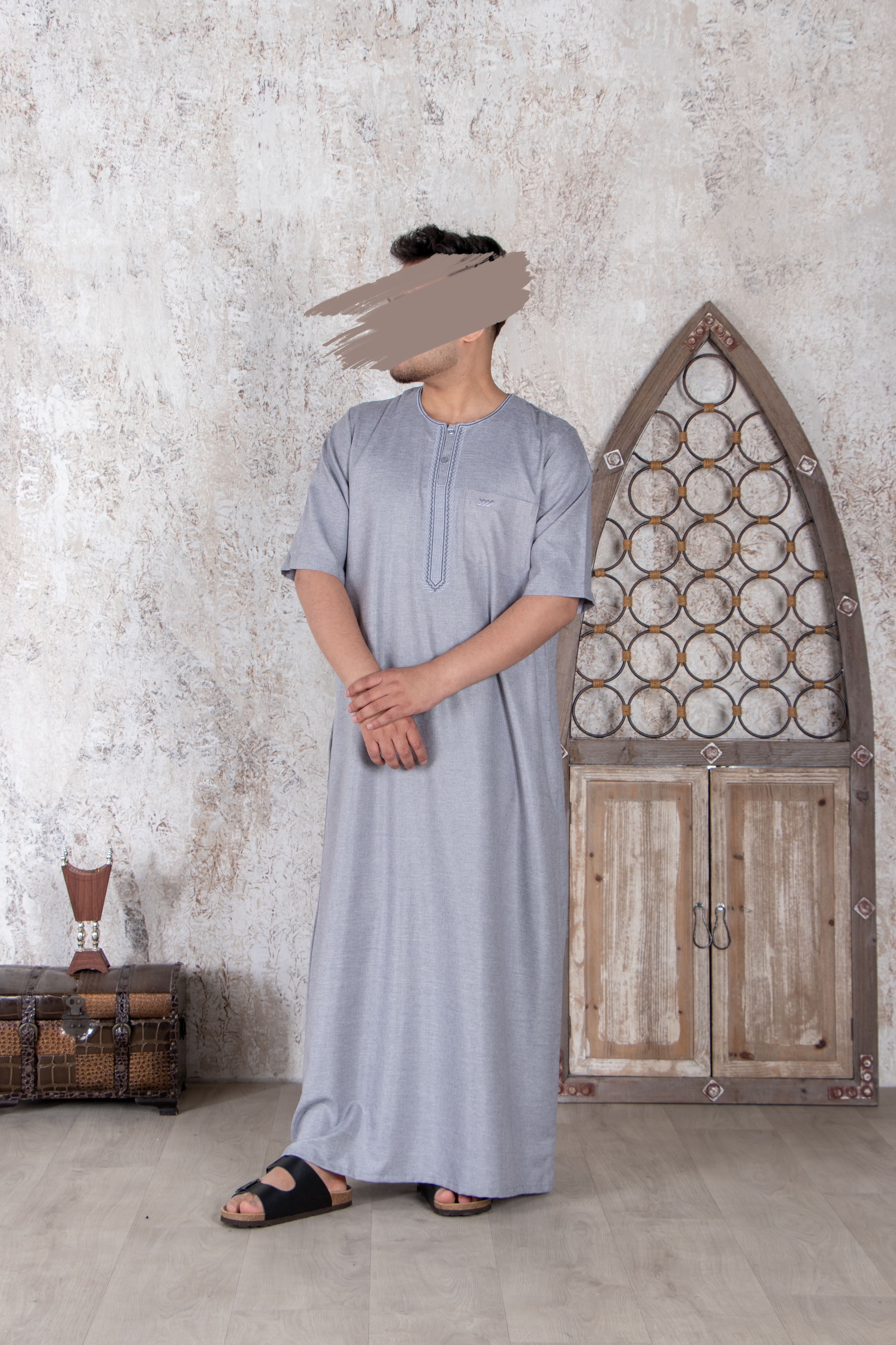Fancy Cool Grey Moroccan Thobe - Jalabiya - Muslim Lifestyle Store