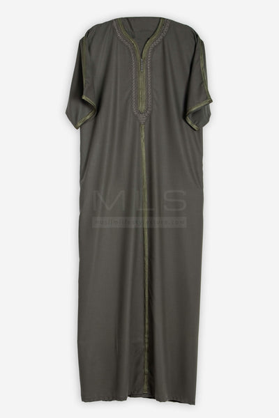 Men Moroccan Cotton Blend Brown Half Sleeves Thobe Jubba