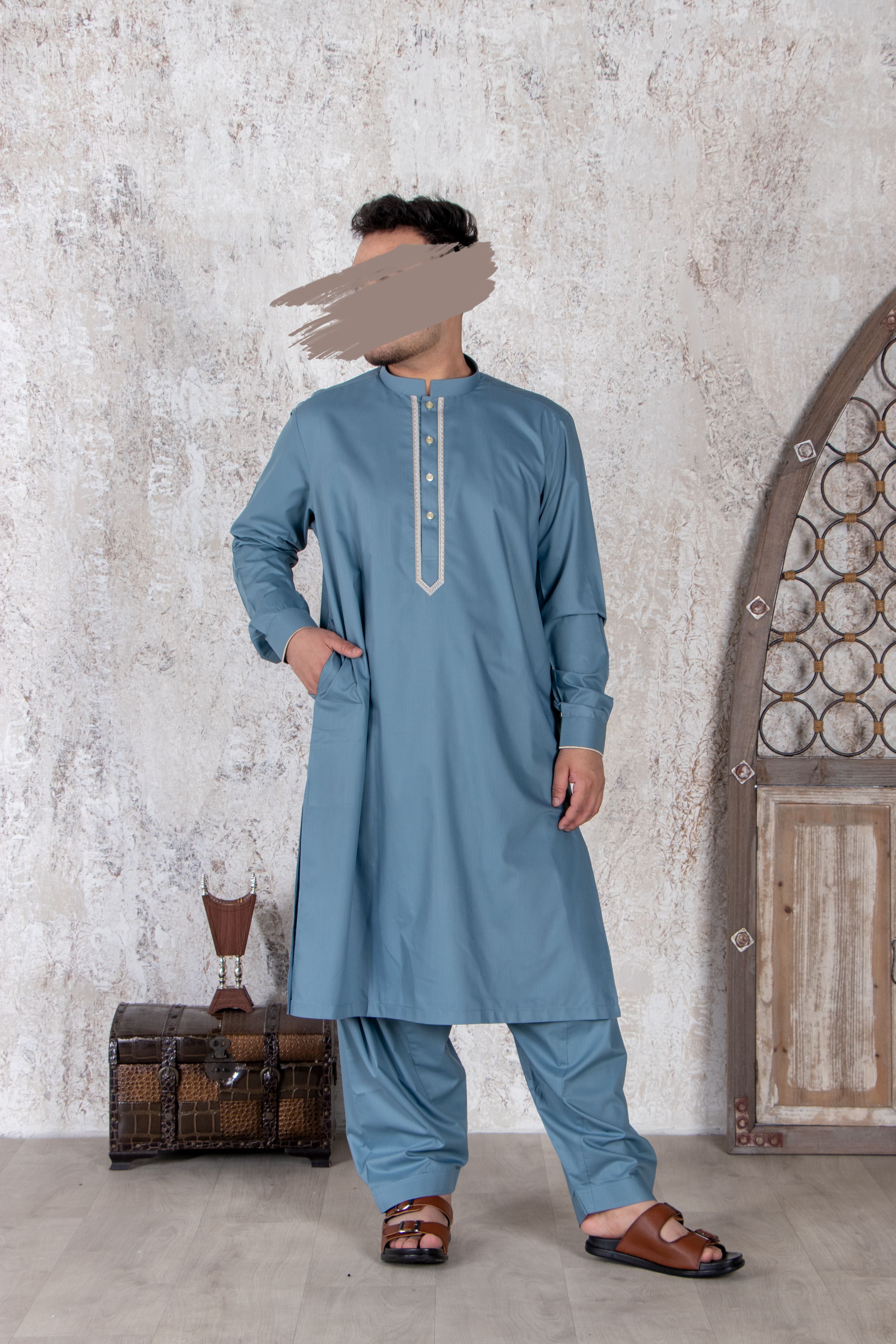 Blue Gray Shalwar Kameez - Shalwar Kameez - Muslim Lifestyle Store