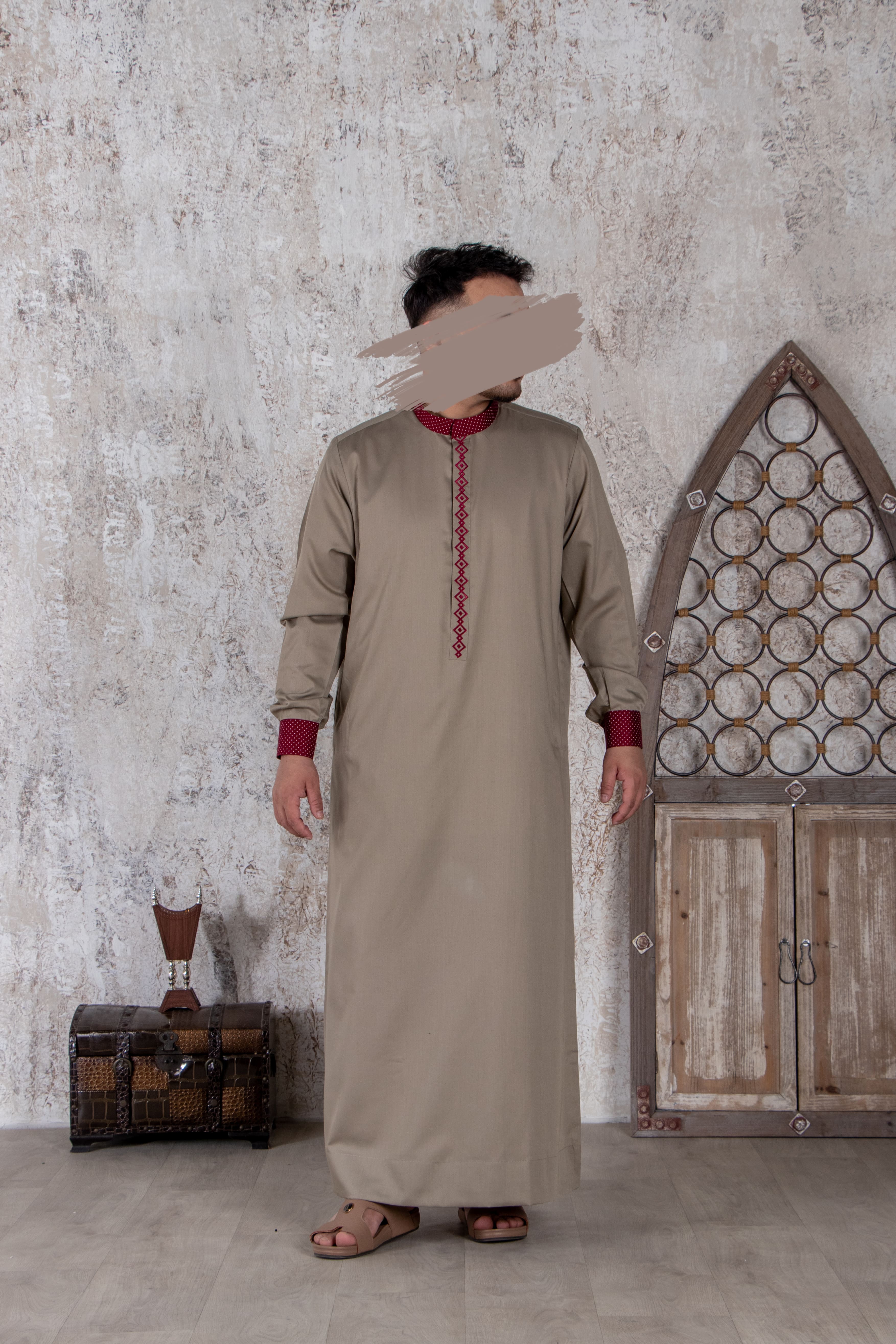 Khaki Maroon Thobe - Exclusive Thobe - Muslim Lifestyle Store