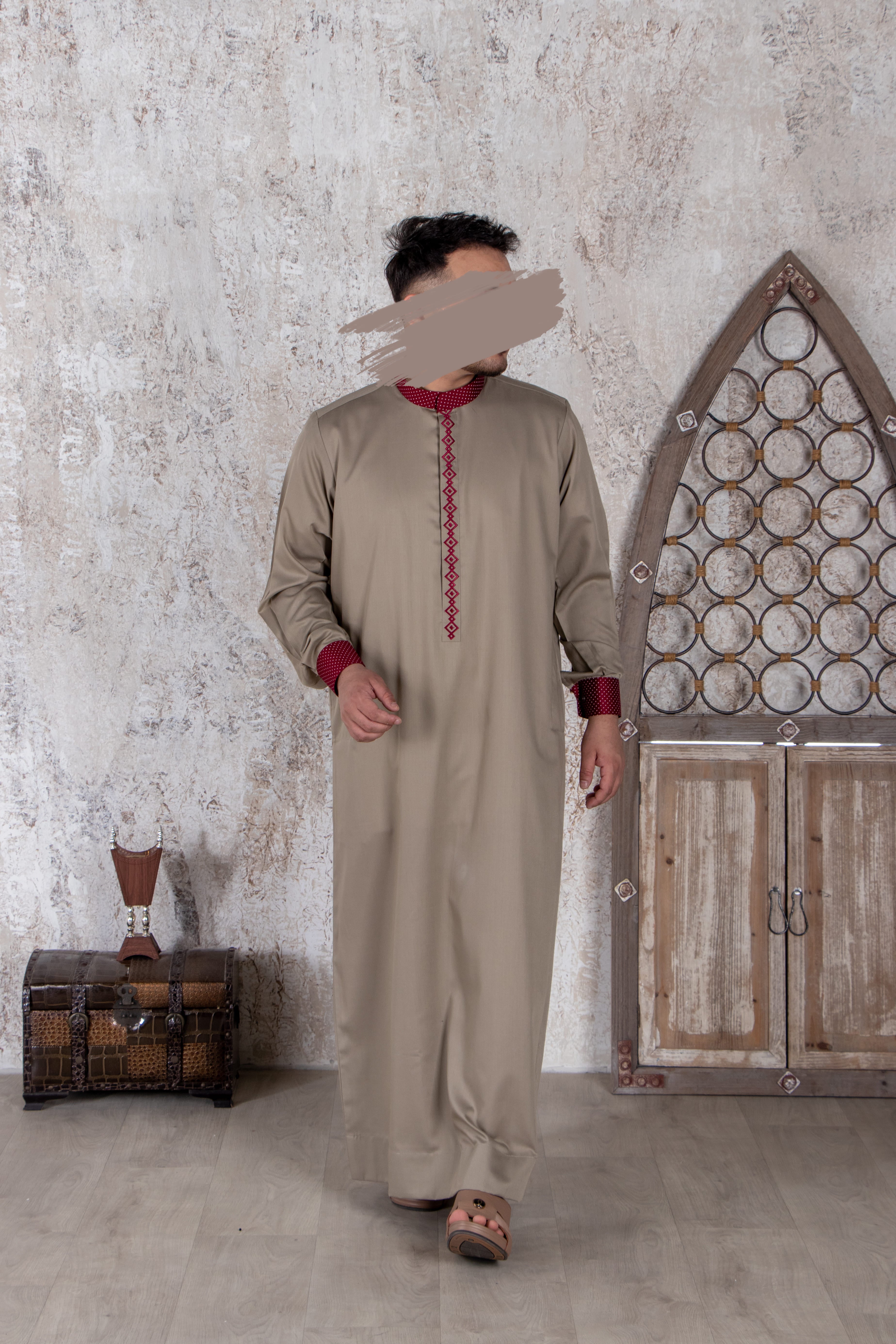 Khaki Maroon Thobe - Exclusive Thobe - Muslim Lifestyle Store