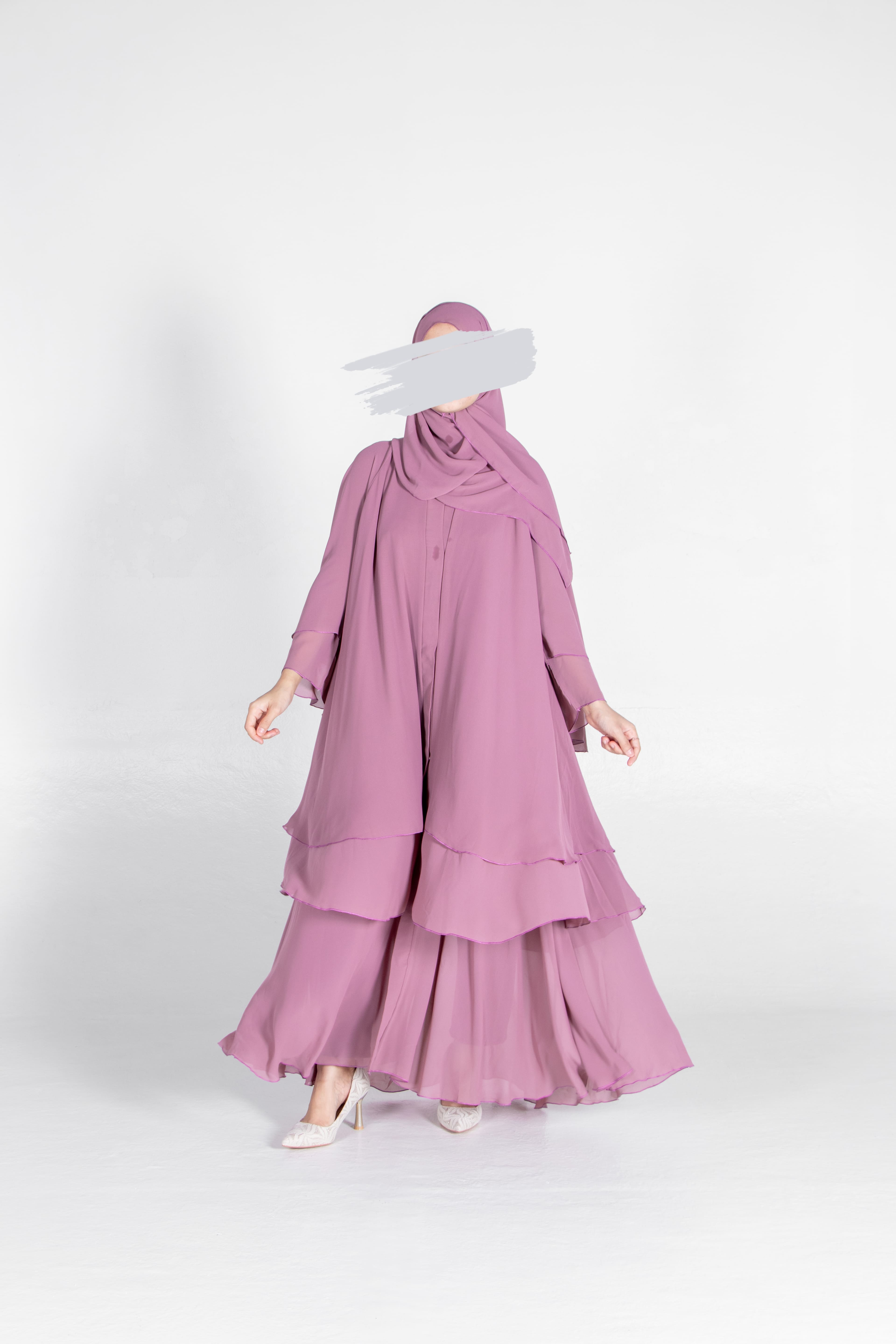 Grey Pink Flare Abaya - Abaya - Muslim Lifestyle Store