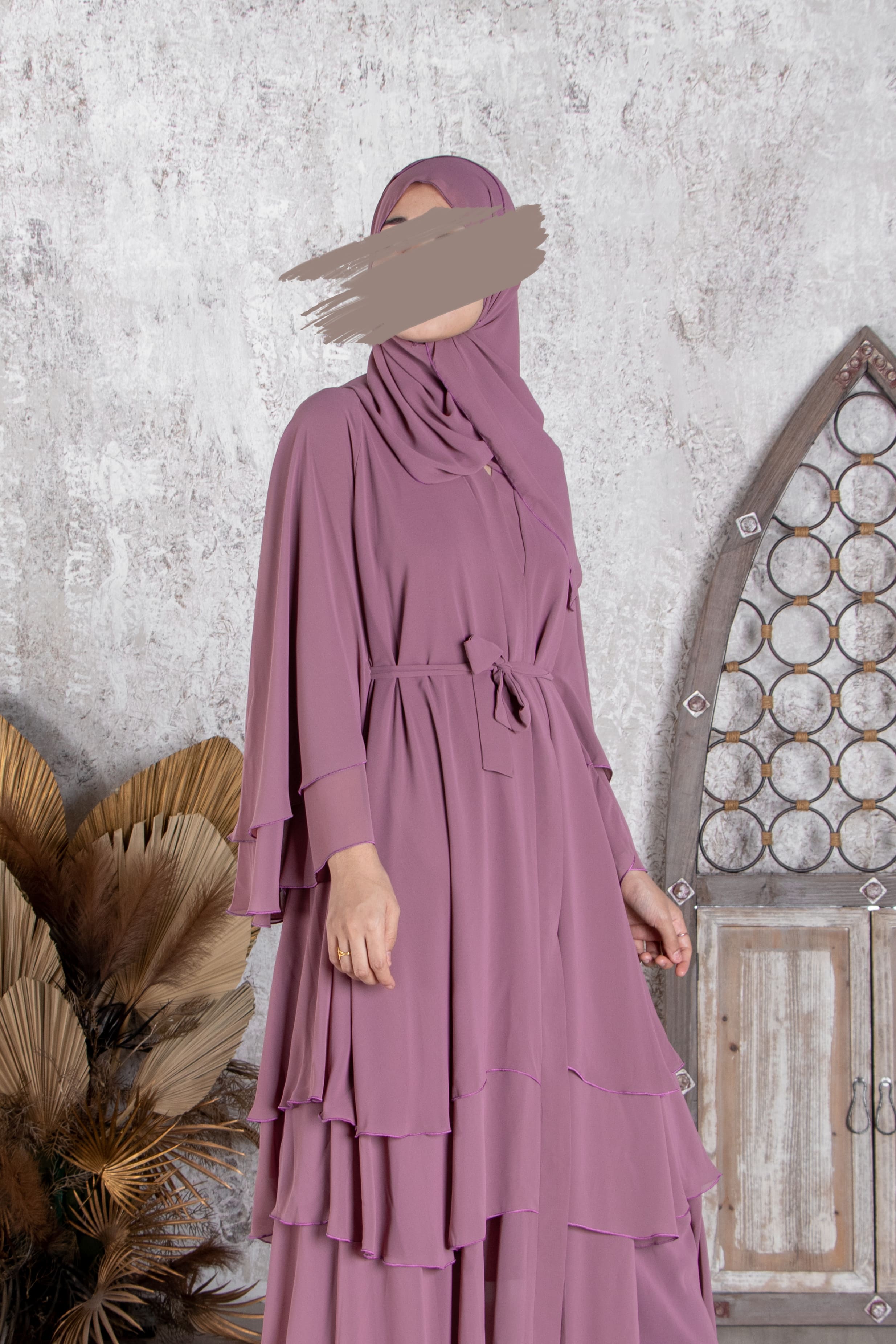 Grey Pink Flare Abaya - Abaya - Muslim Lifestyle Store