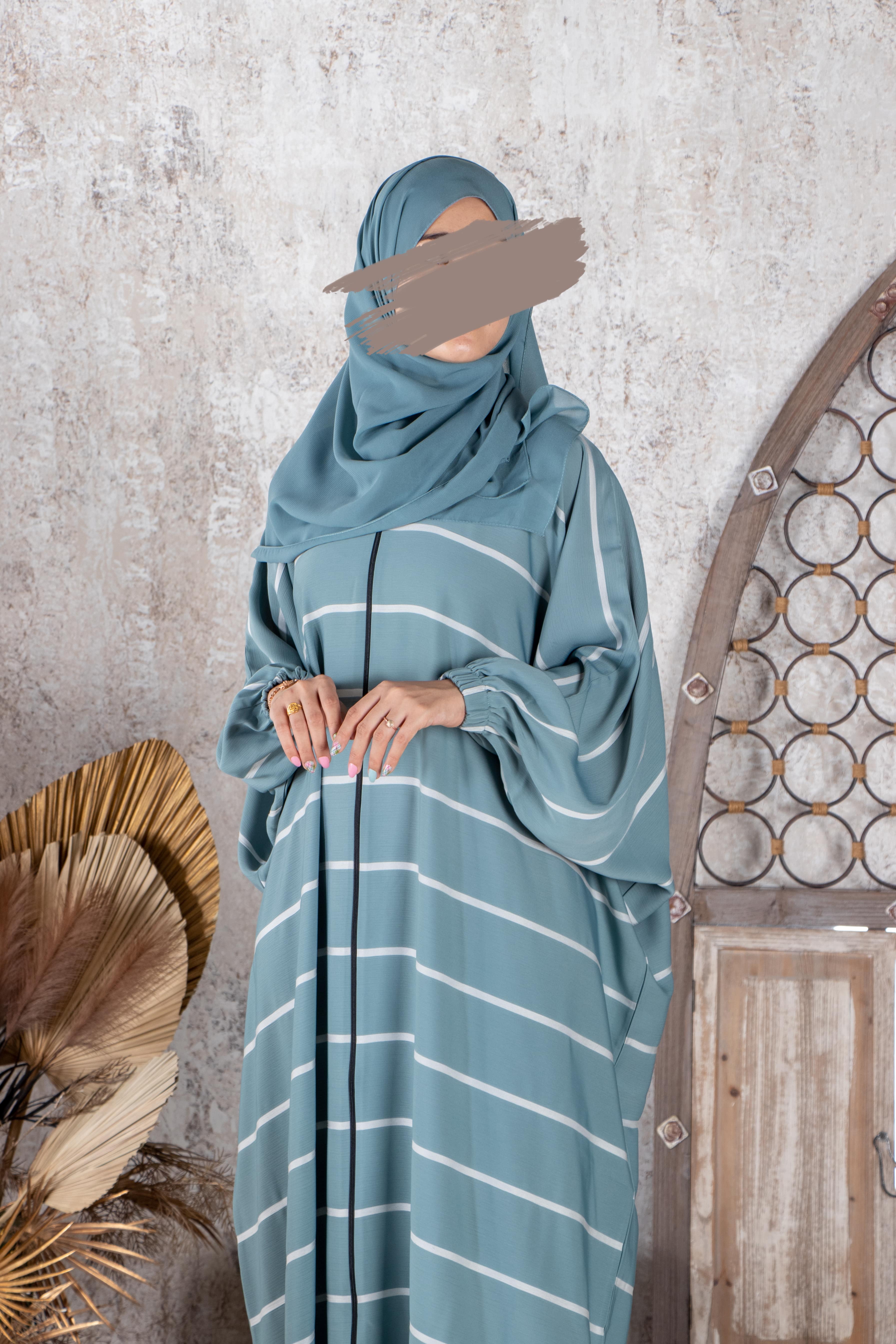 Aqua Stripe Kaftan - Kaftan - Muslim Lifestyle Store