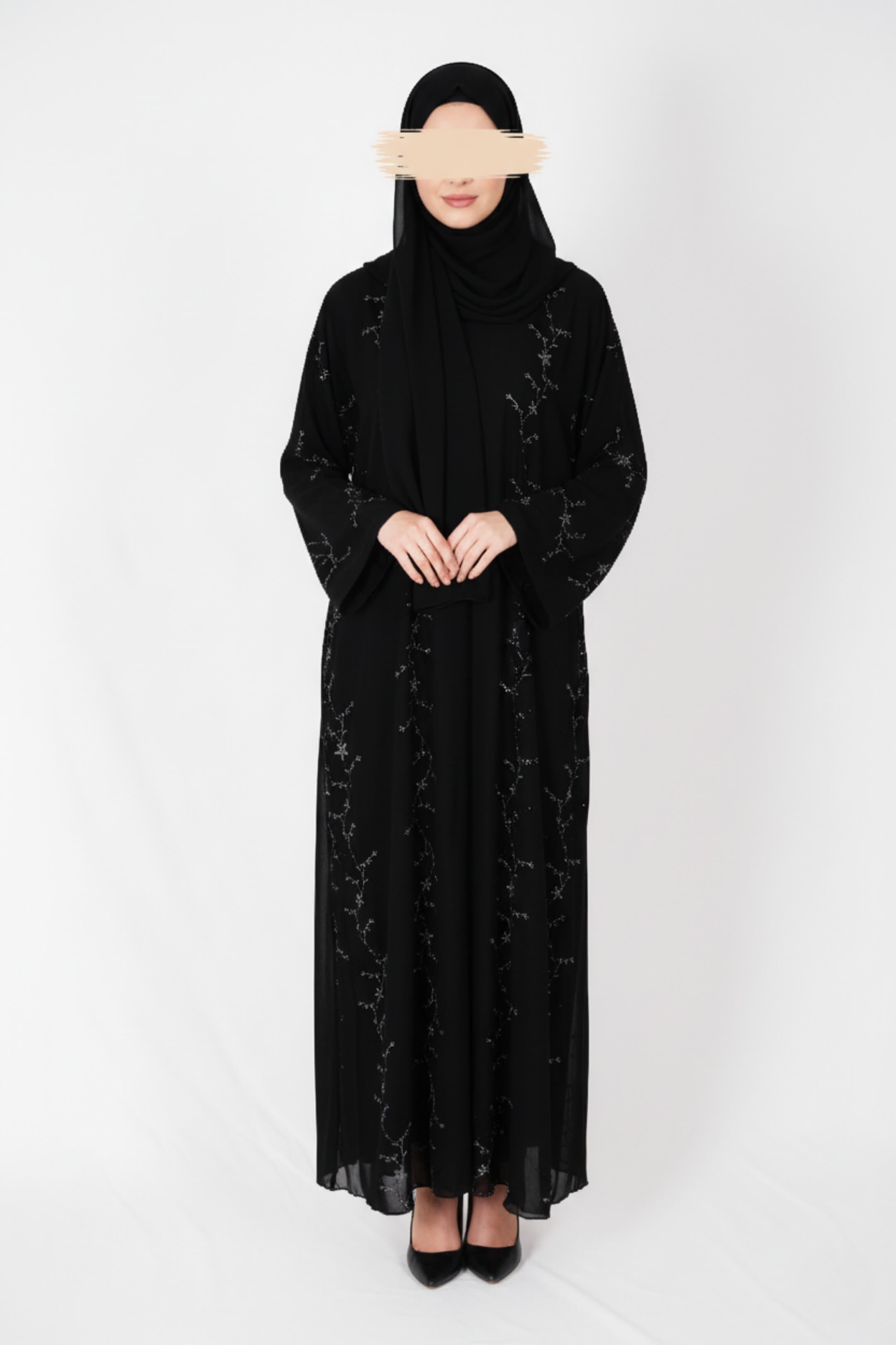 Petal Mist Noir Abaya