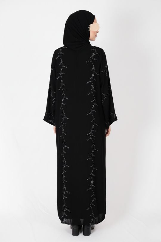 Petal Mist Noir Abaya