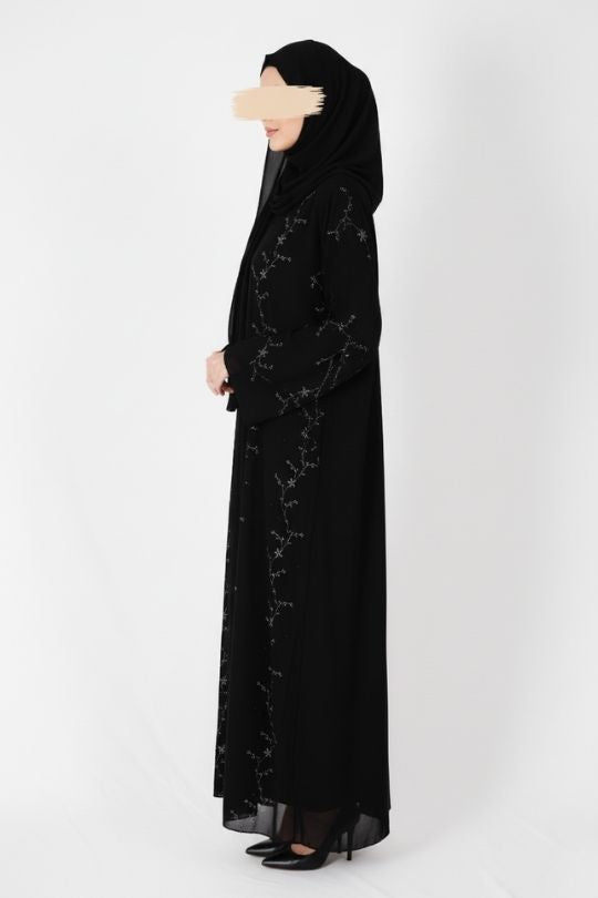 Petal Mist Noir Abaya