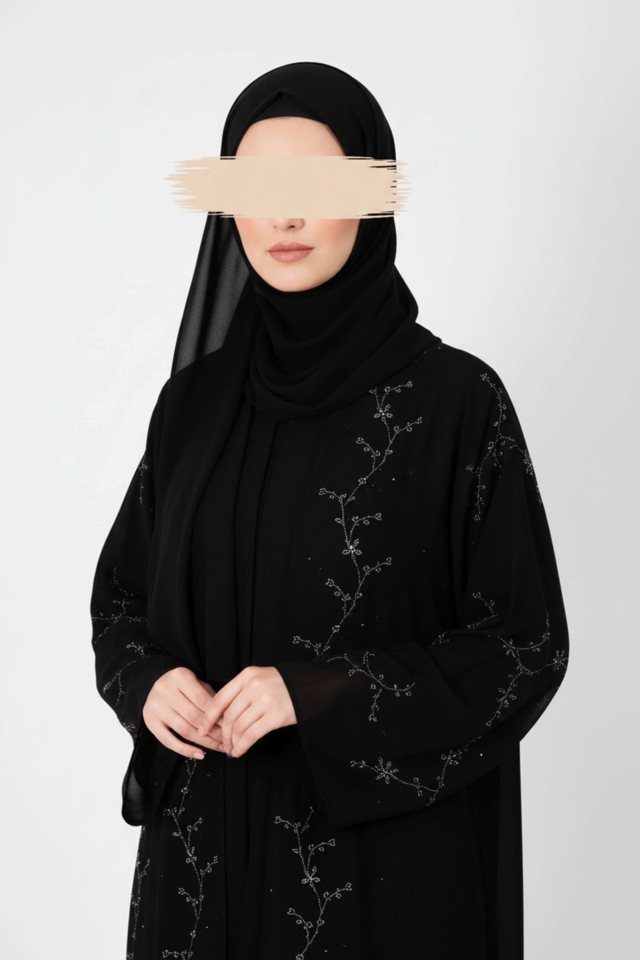 Petal Mist Noir Abaya