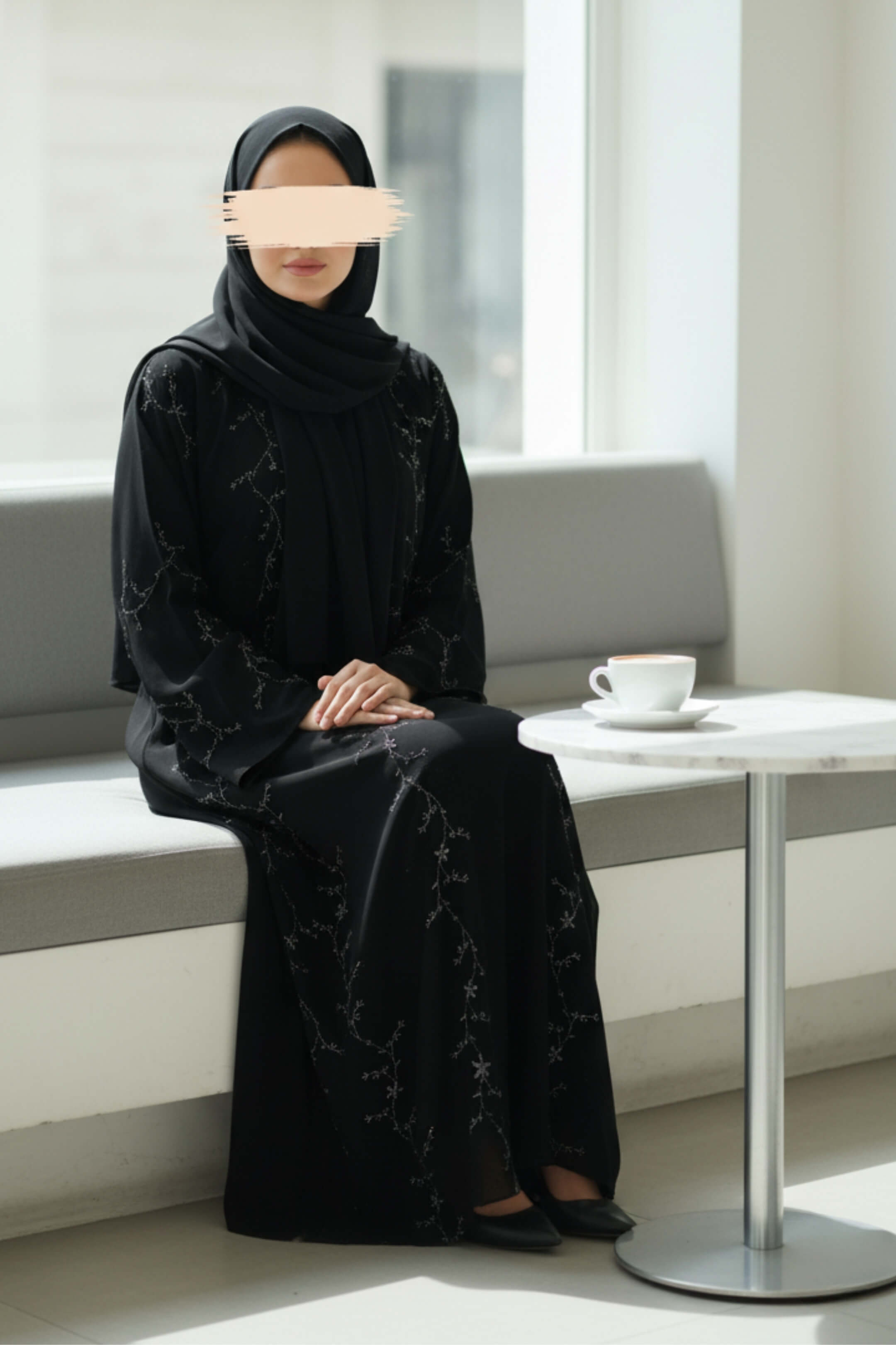 Petal Mist Noir Abaya